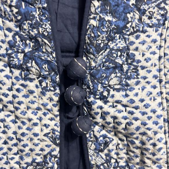Soft Surroundings Jacket Petite Medium PS Blue Quilted Stitch Floral Cottage - Picture 3 of 9